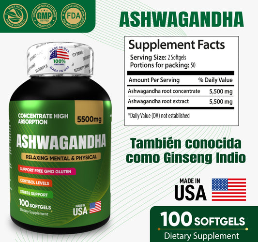 🌿 Ashwagandha 5500mg 🧠Hackea tu cuerpo Naturalmente con la Medicina Ancestral